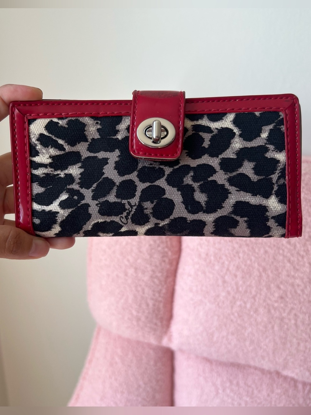 Coach Leopard Print Wallet with Red Patent Leather Trim